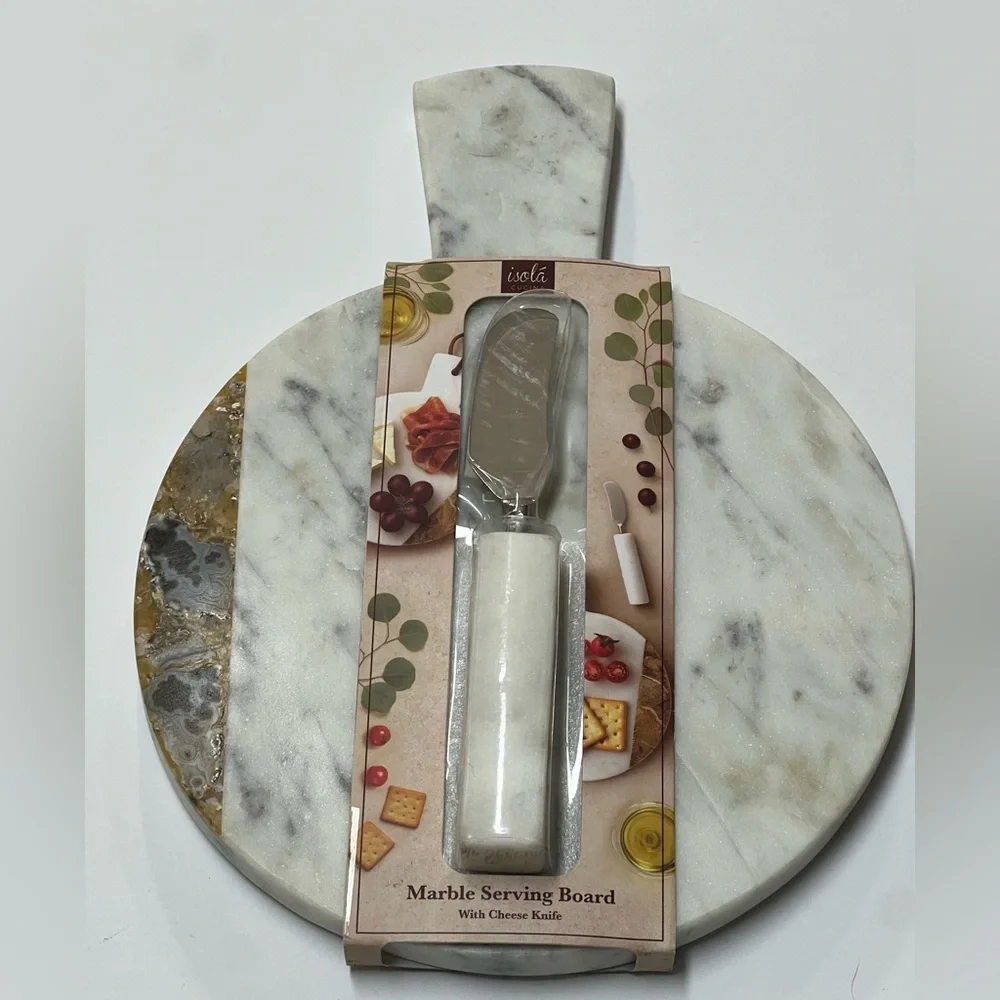 New Isola White Gray Marble Serving Board Cheese Knife Set BPA Free medium size